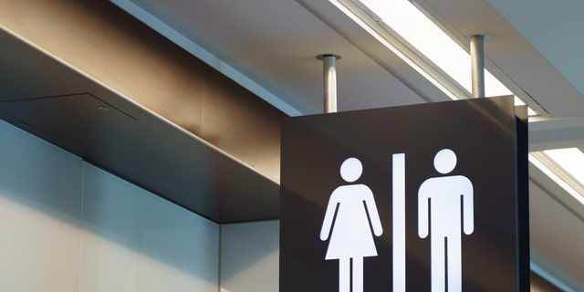 Bathroom sign with female, male figures