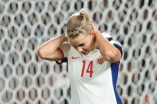 Norway star Ada Hegerberg reacts after a missed chance against New Zealand.
