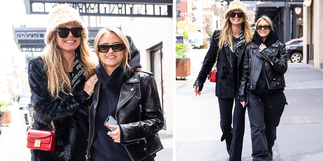 Heidi Klum and Leni Klum walking down the street in matching outfits