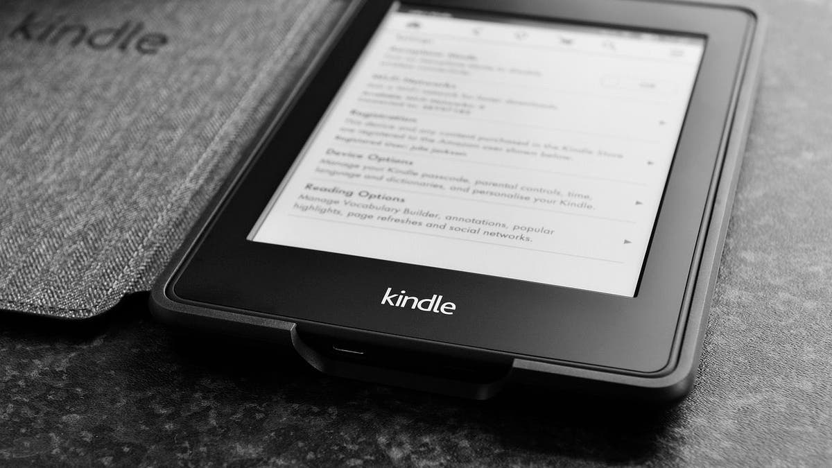 Image of an Amazon Kindle up close in black and white
