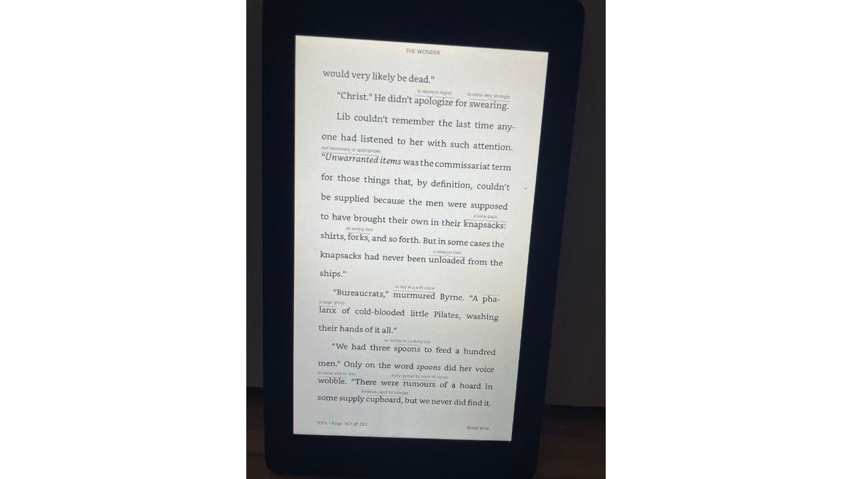 Image of text from a book on an Amazon Kindle