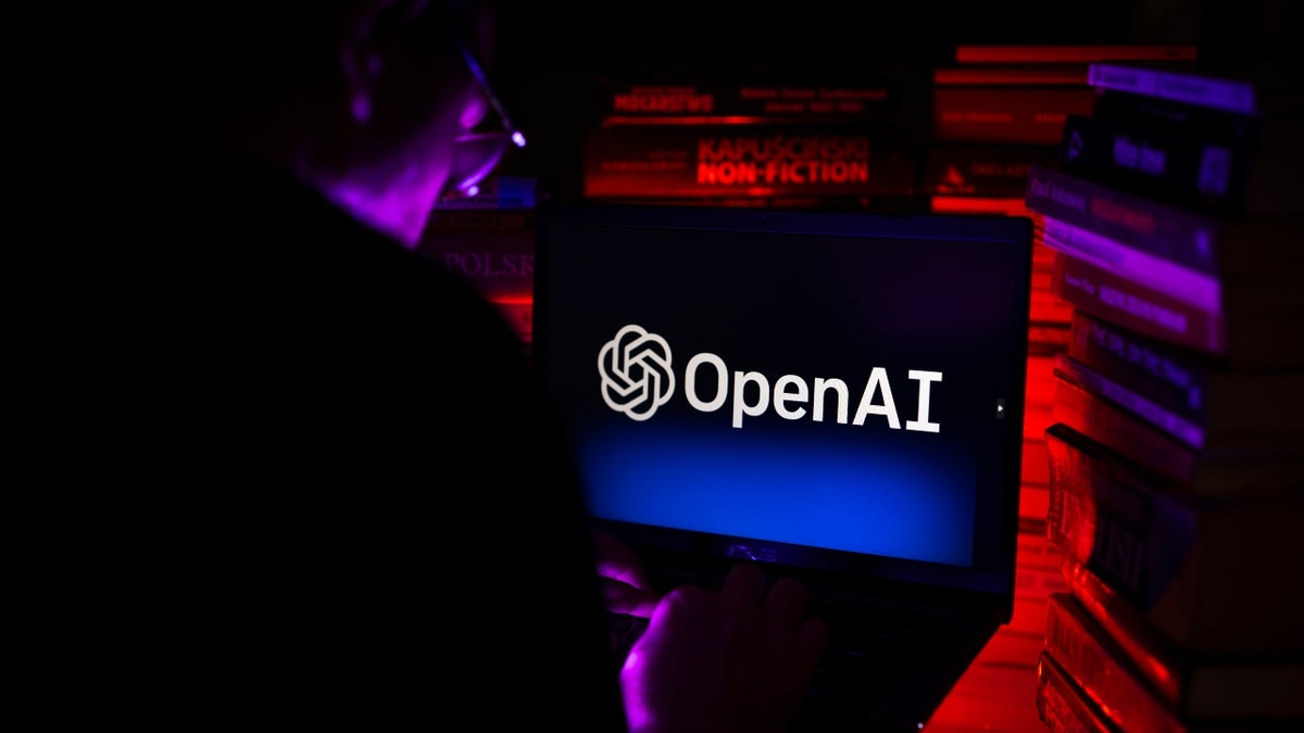 openAI website on screen in darkened room 