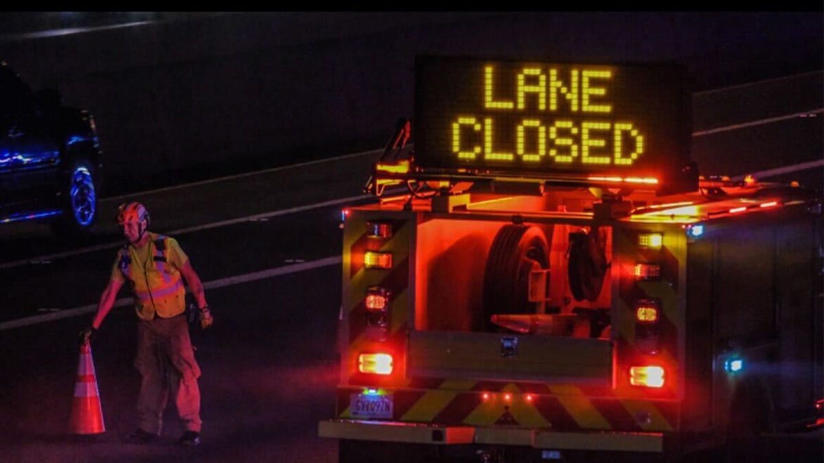 Lane closed sign on interstate