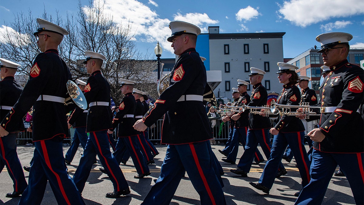 Marines parading on Boston street
