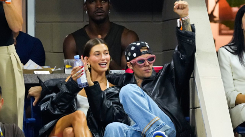 NEW YORK, NEW YORK - SEPTEMBER 01: Hailey Bieber and Justin Bieber are seen at the 2023 US Open Tennis Championships on September 1, 2023 in New York City. (Photo by Gotham/GC Images)