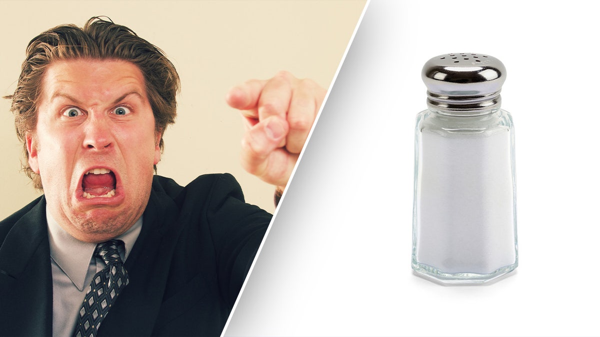 man mad and salt container