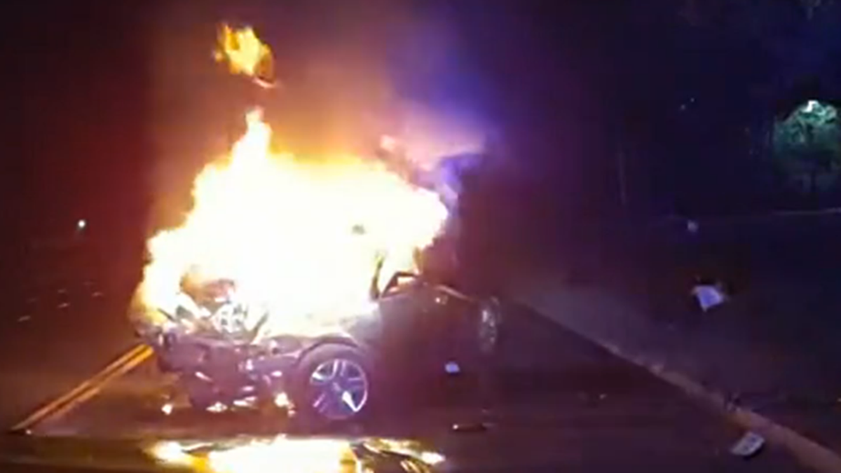 Flames engulf car following accident in Colorado