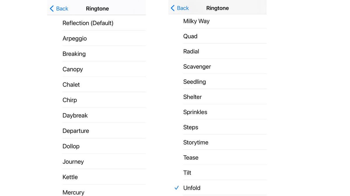 Screenshot of the new ringtone options.