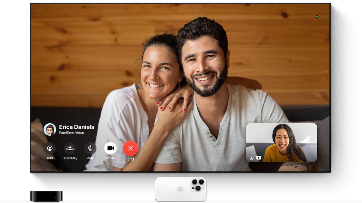 Photo of a Facetime call being taken on a TV.