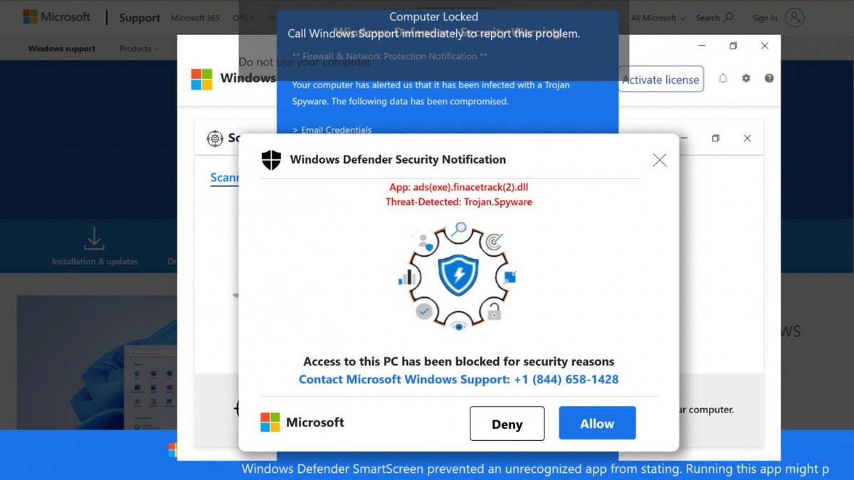 Screenshot of a Windows Defender scam.