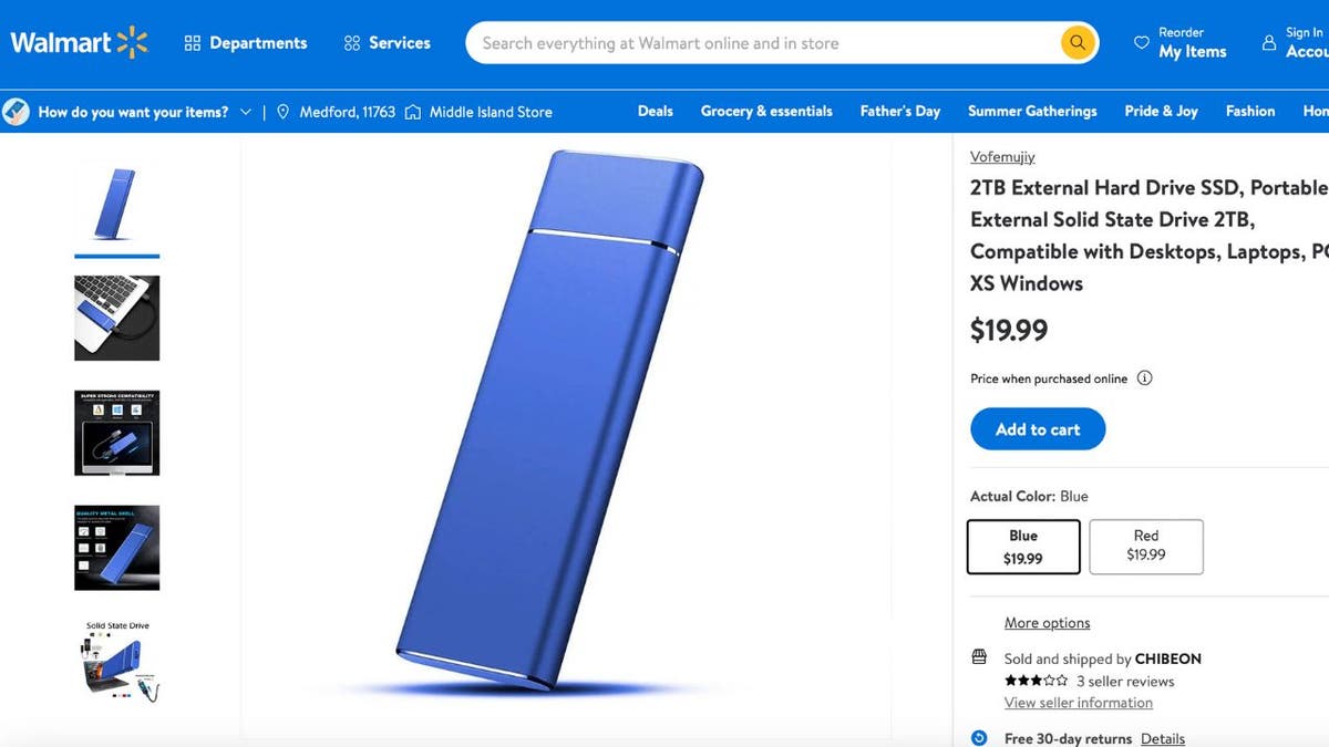 Screenshot of a fake hard drive on Walmart.