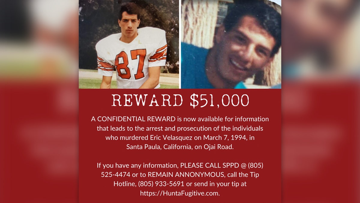 A flyer offers $51,000 reward for information that helps solve the murder of Eric Velasquez 
