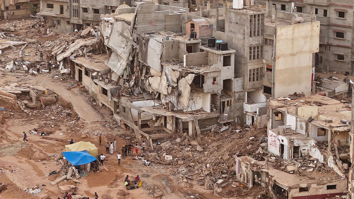 derna, libya, seen with collapsed buildings