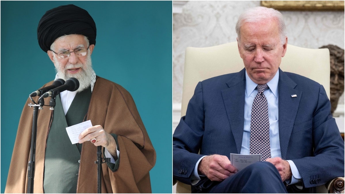 President Joe Biden, right, and Iranian Supreme Leader Ali Khamenei, left