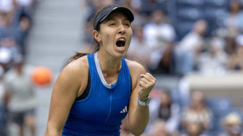 NEW YORK, USA:  September 2:   Jessica Pegula of the United States celebrates her victory against Elina Svitolina of Ukraine in the Women's Singles round three match on Arthur Ashe Stadium during the US Open Tennis Championship 2023 at the USTA National Tennis Centre on September 2nd, 2023 in Flushing, Queens, New York City.  (Photo by Tim Clayton/Corbis via Getty Images)
