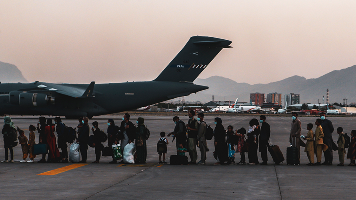 Evacuees Kabul Airport Afghanistan