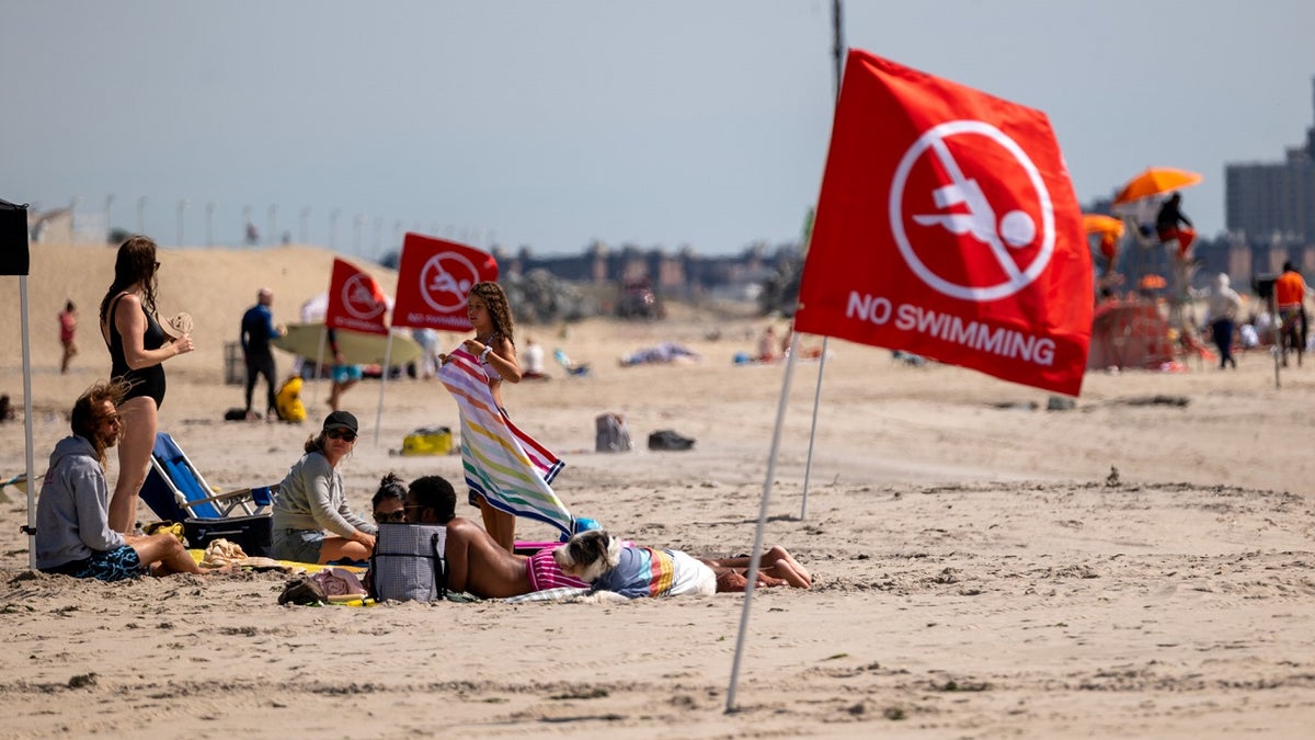 No swimming flag at beach