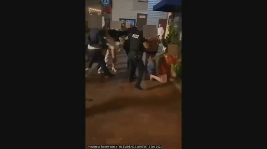 Cops caught up in street brawl with multiple wedding party members