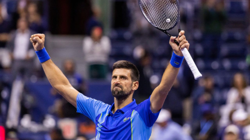 Serbia's Novak Djokovic celebrates his win against Serbia's Laslo Djere during the US Open tennis tournament men's singles third round match at the USTA Billie Jean King National Tennis Center in New York City, on September 1, 2023.
