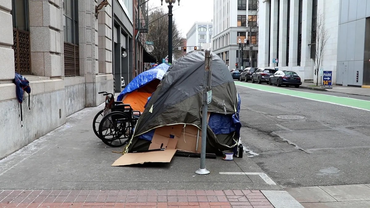Tent in Portland with wheelchair