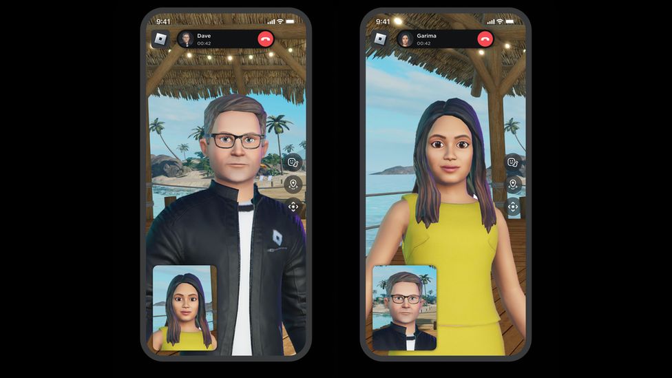 Two phones showing avatars on a call