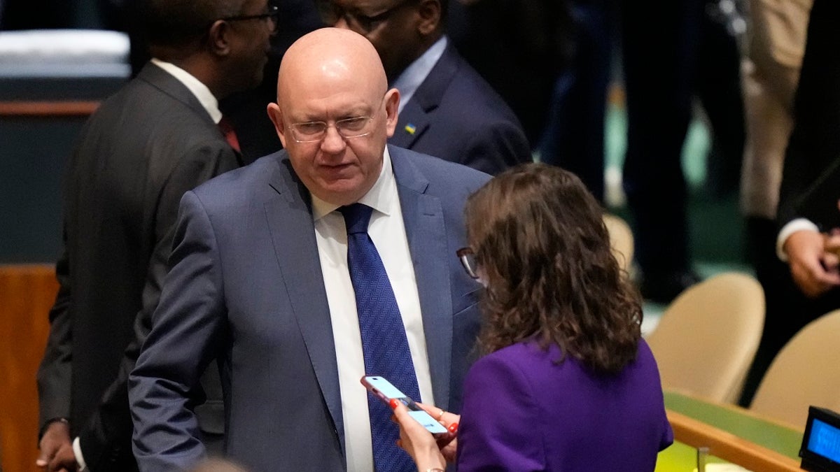 Russian Ambassador to the United Nations Vassily Nebenzia seen standing at the U.N Security Council floor