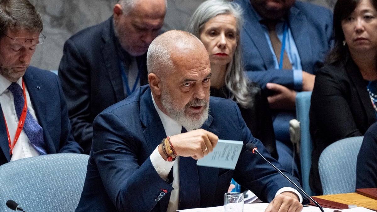 Albanian Prime Minister Edi Rama speaks in New York at The United Nations Security Council