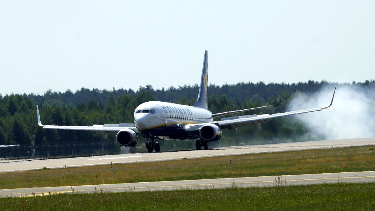 Plane lands at Riga International Airport