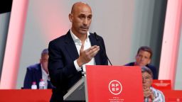 Soccer Football - Spanish Soccer Federation Meeting - Ciudad Del Futbol Las Rozas, Las Rozas, Spain - August 25, 2023  President of the Royal Spanish Football Federation Luis Rubiales announces he will be staying as president during the meeting