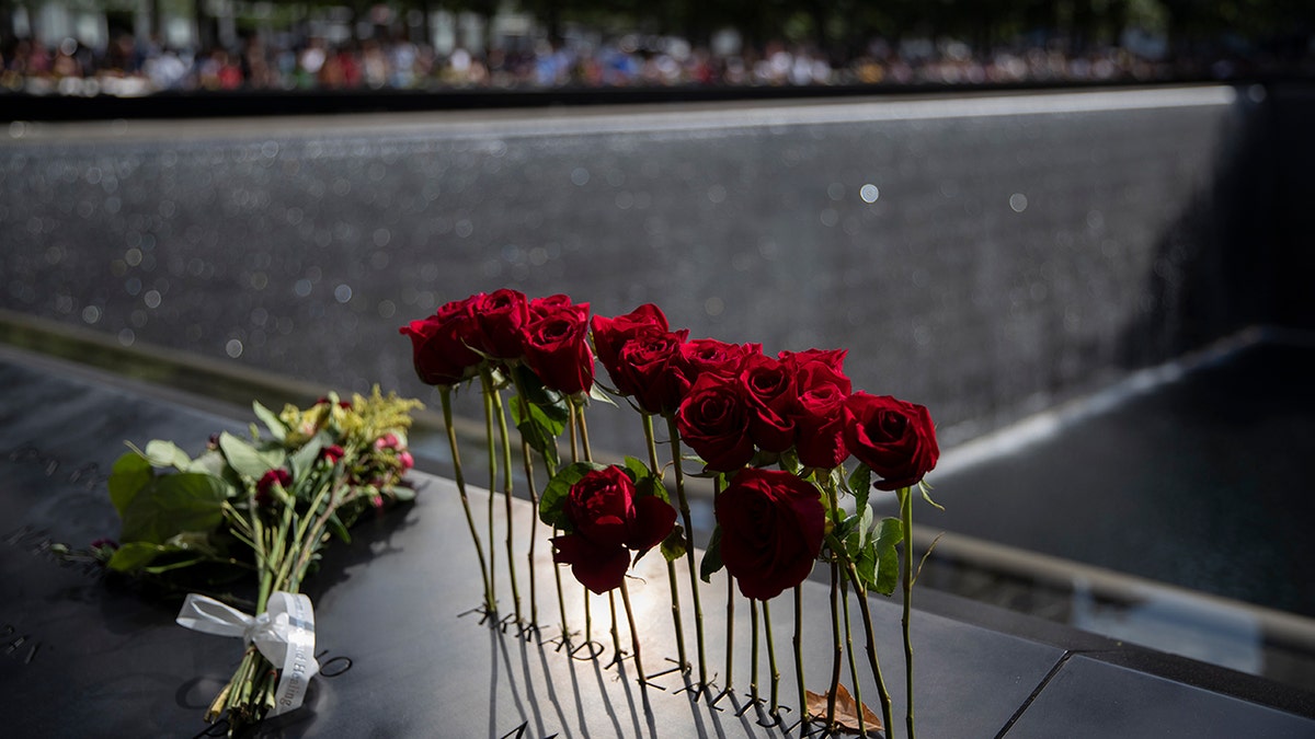 Roses on the 9/11 memorial in New York City