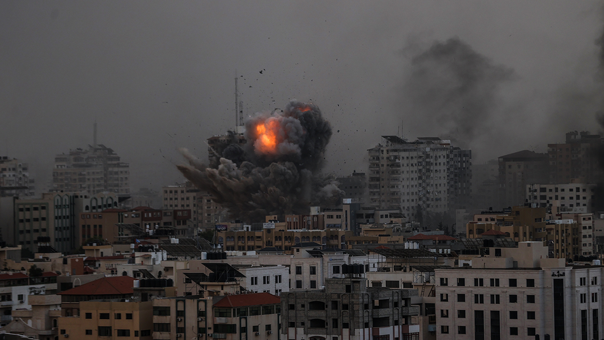 explosions in buildings hit by airstrikes