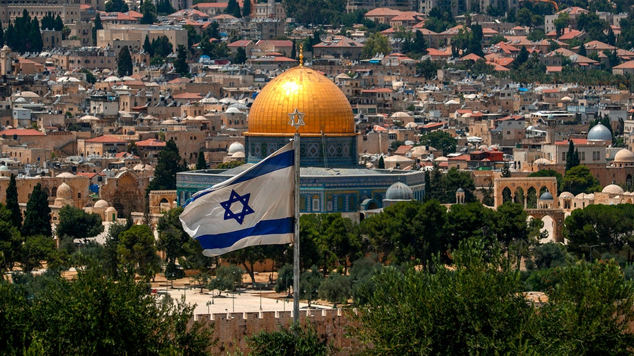 Jewish flag flying in Jerusalem