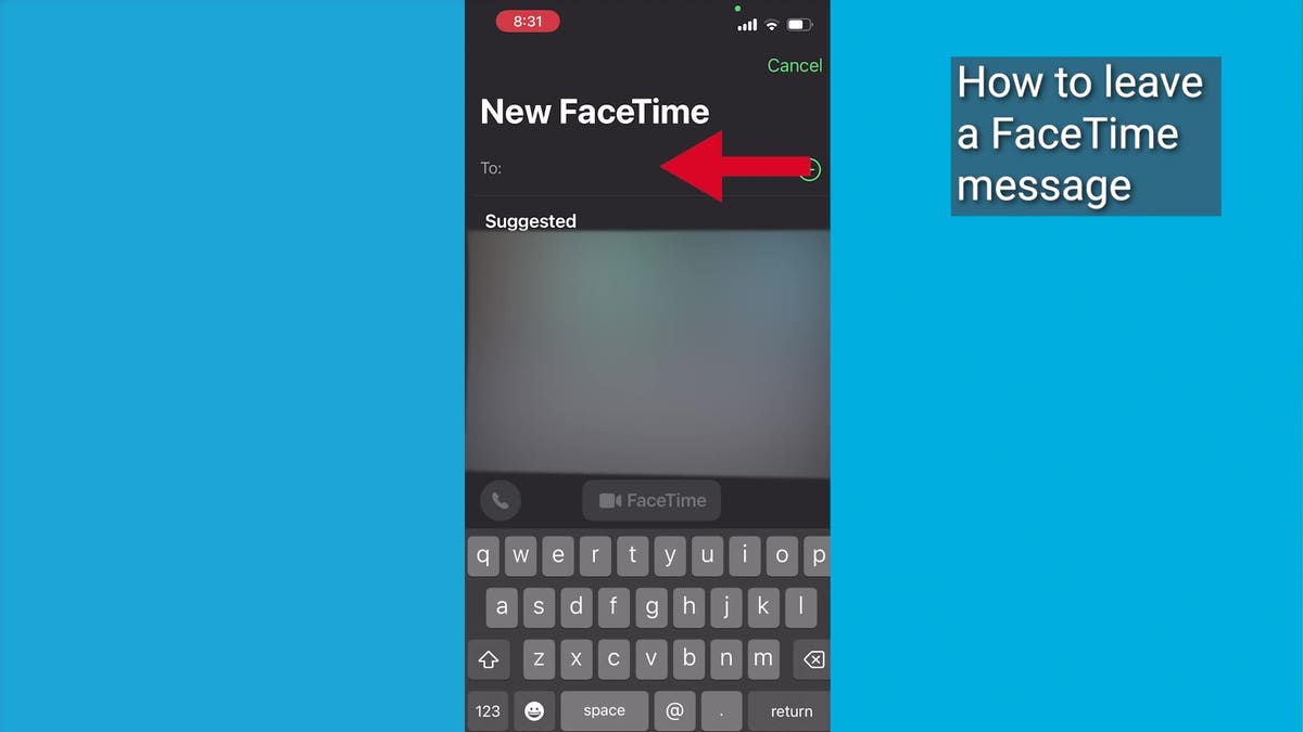 Screenshot of the FaceTime message screen.