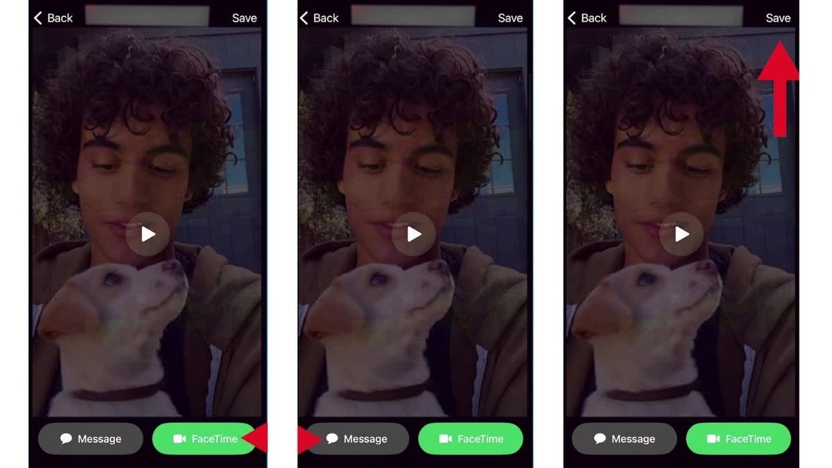 Three screenshots of the FaceTime screen.