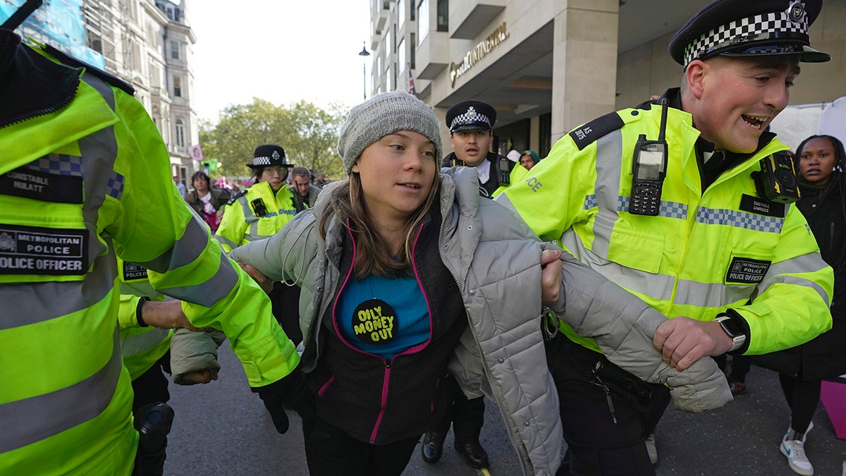 Thunberg being arrested