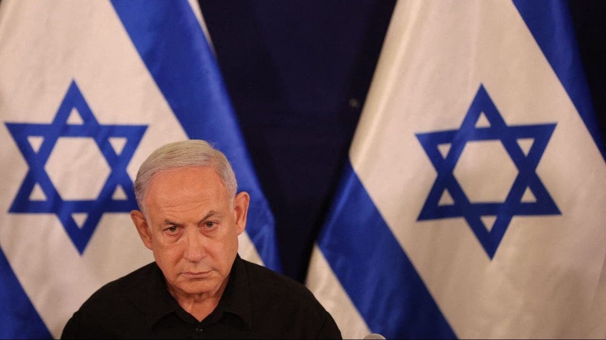 Benjamin Netanyahu at a press conference