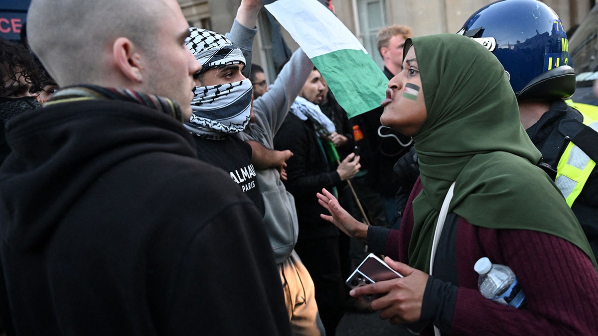 Pro-Palestine protesters yells at UK rally