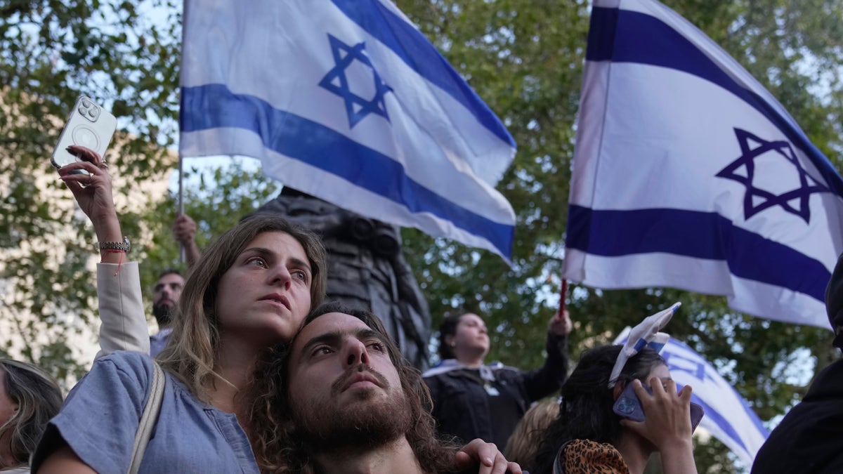 People gather at a protest to support Israel