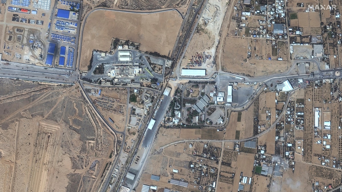 Rafah border crossing from Gaza Strip into Egypt is seen from a satellite image