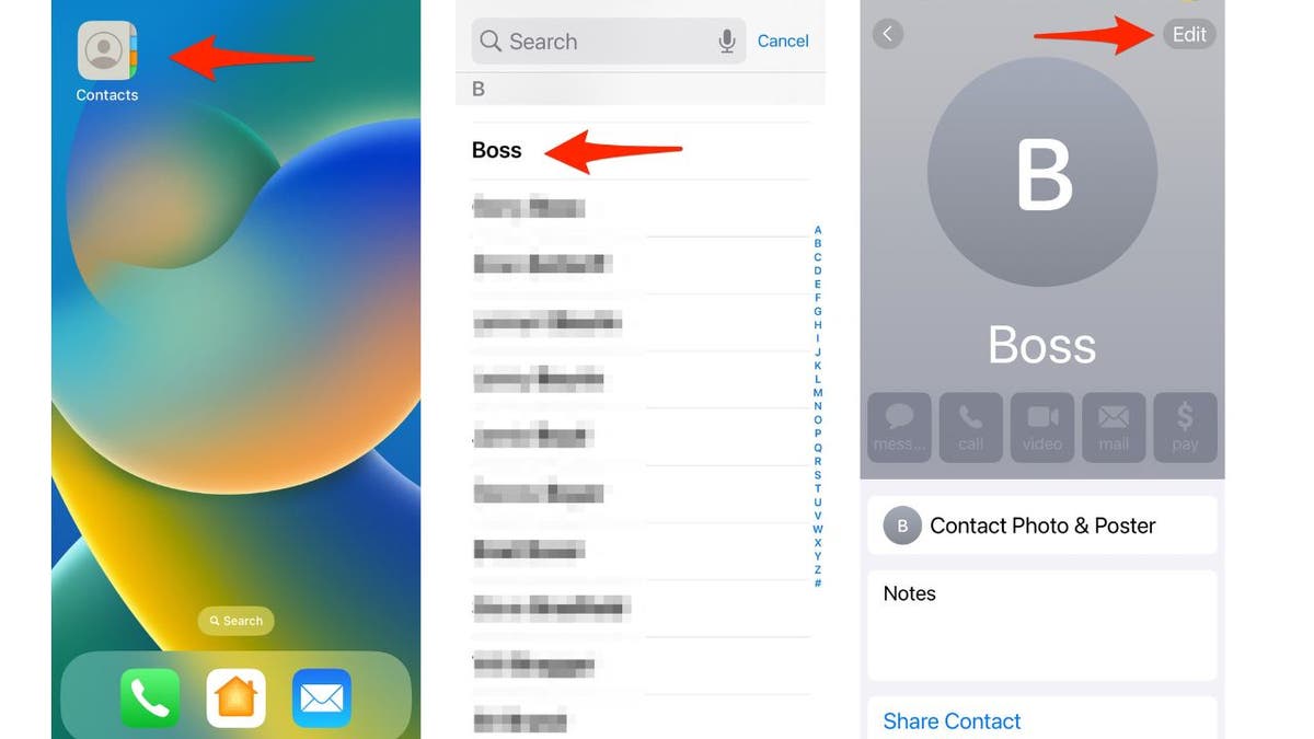 Screenshot of editing a contact in your iPhone