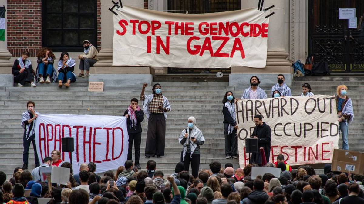Pro-Palestinian protesters gather at Harvard University