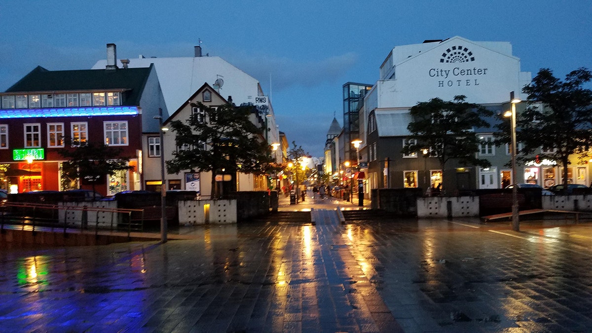 Reykjavik, Iceland’s capital lit up at night
