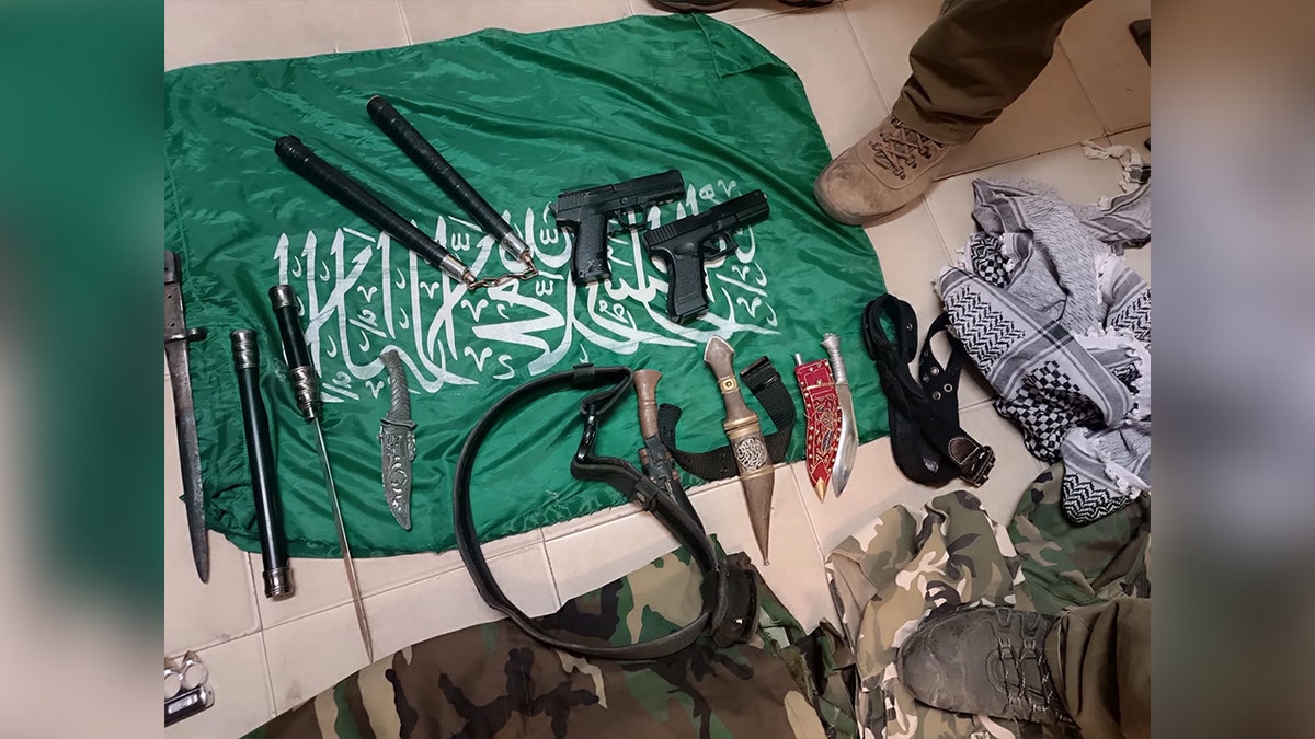 A weapons cache seized by Israel Defense Forces in a Palestinian town