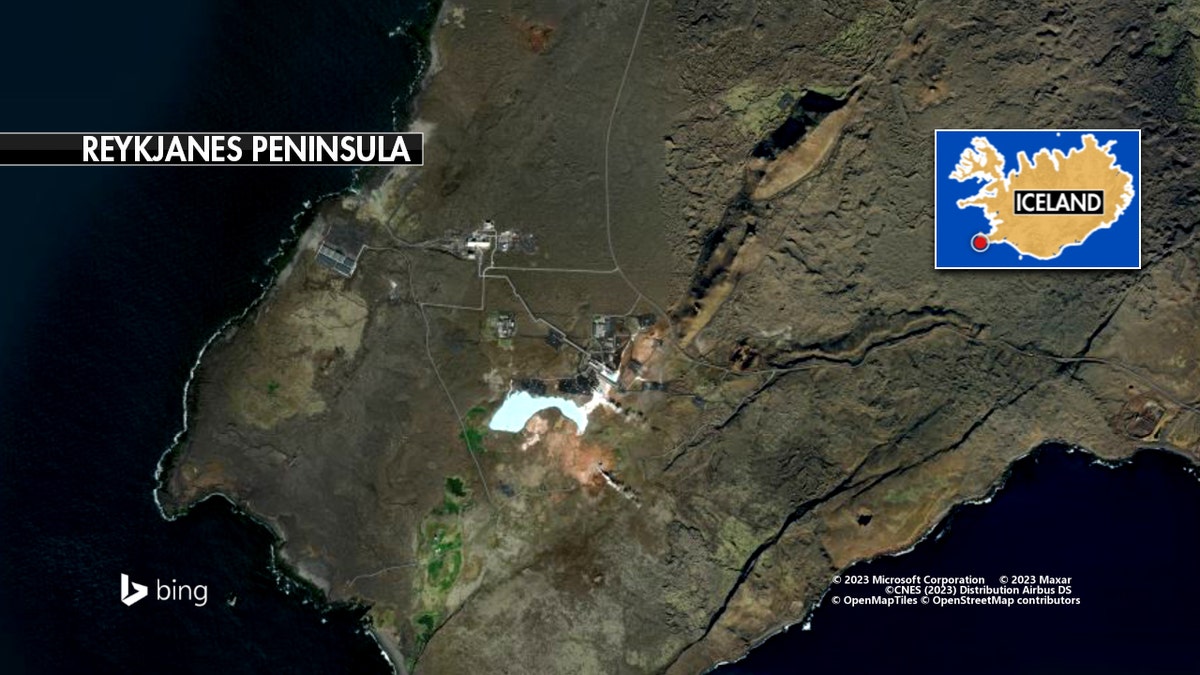 Map of the Reykjanes Peninsula in Iceland