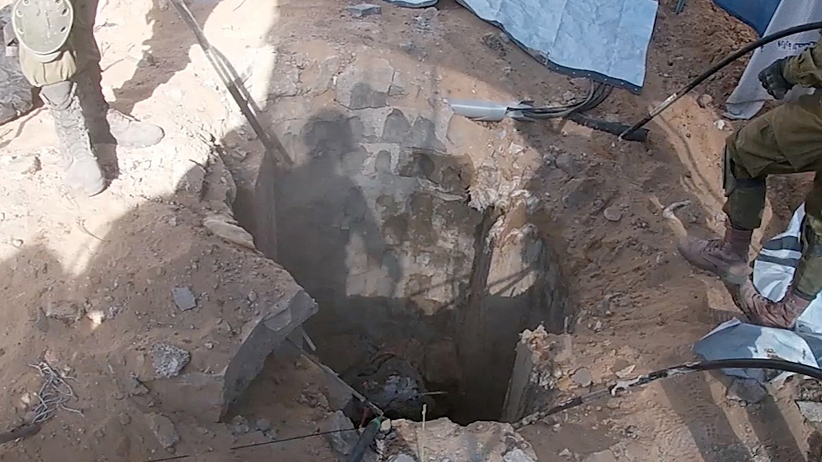 A view of an entrance to a Hamas tunnel uncovered during Israel's ground operations in Gaza