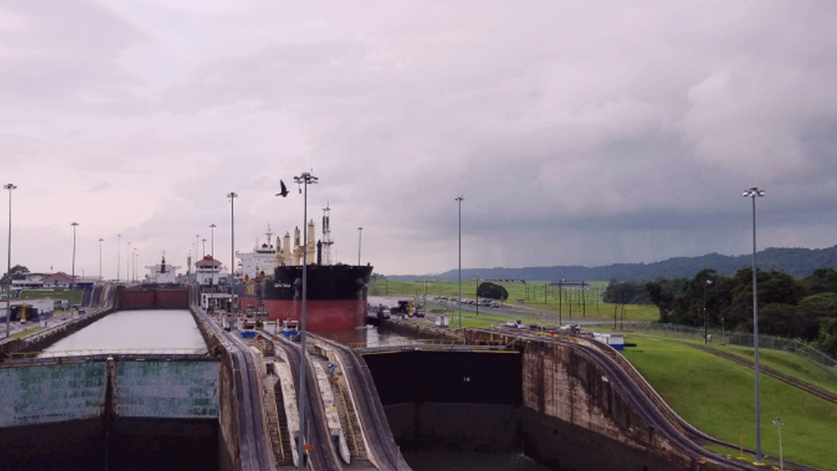 Ship on Panama Canal locks