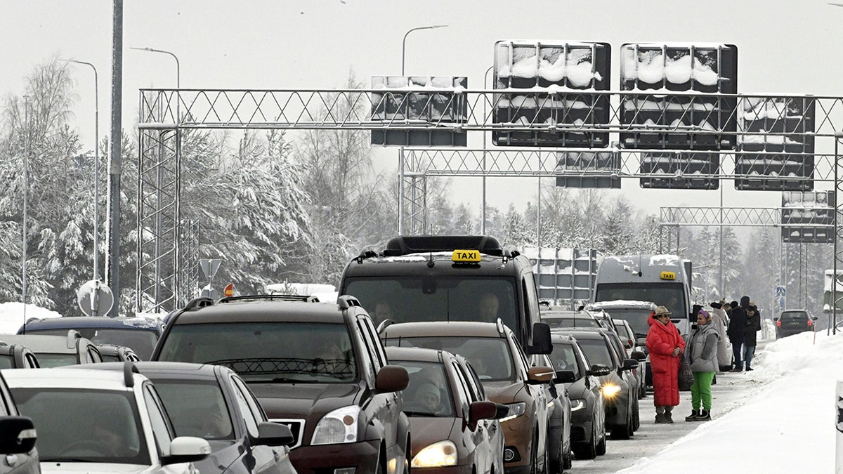 cars backed up at Finland's border