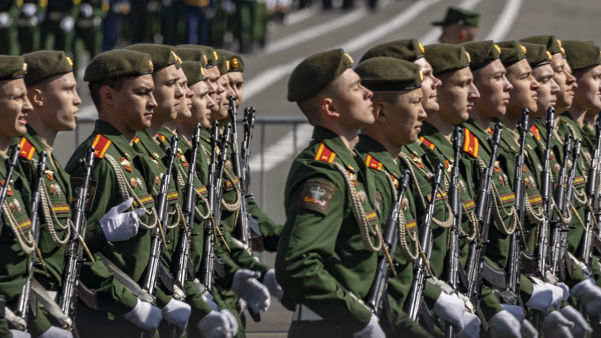 Russian soldiers march in Moscow