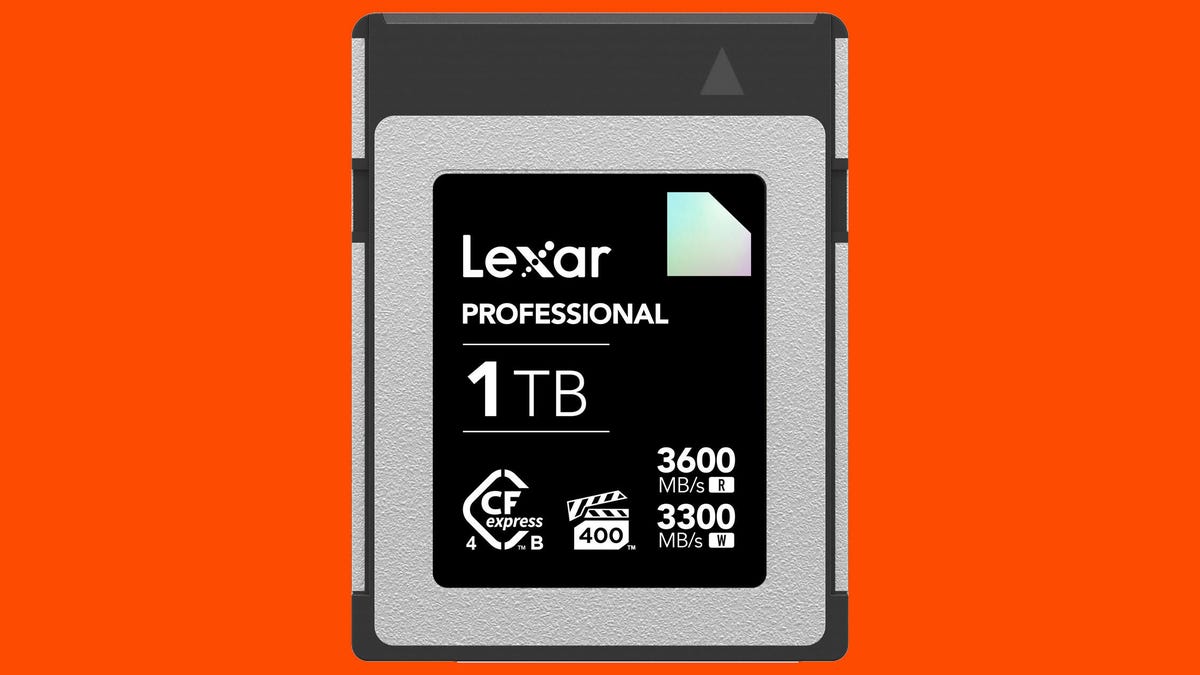 A closeup of Lexar's Professional CFexpress Type B Diamond memory card