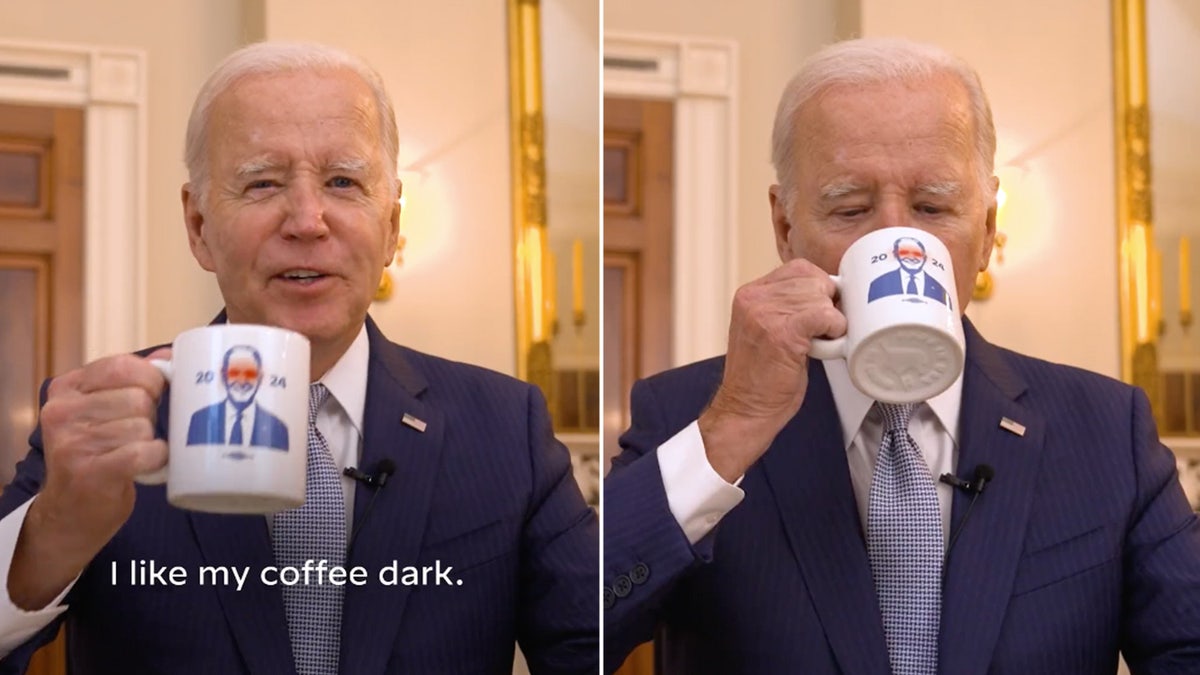 Biden drinking from Dark Brandon mug